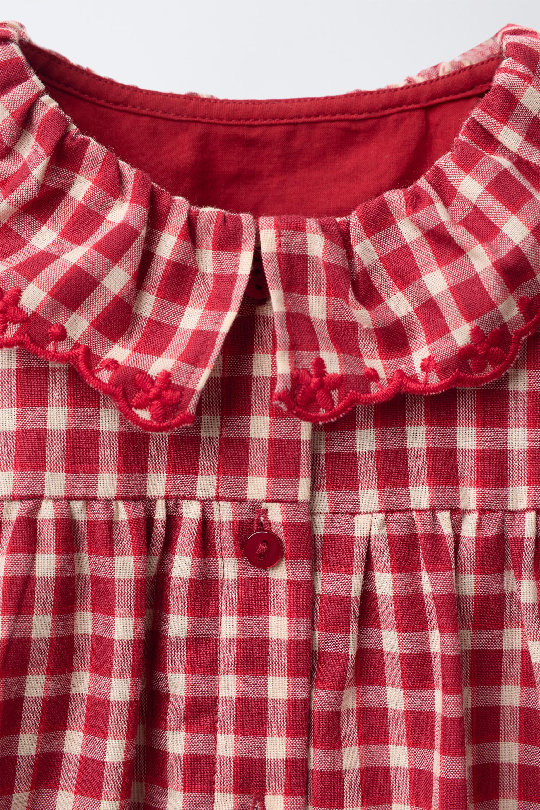 PLAID DRESS AND PANTIES WITH EMBROIDERED DETAIL